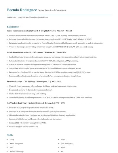 Senior Functional Consultant Resume