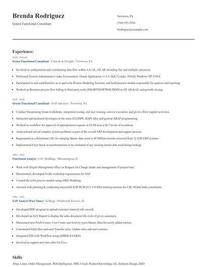 Senior Functional Consultant Resume
