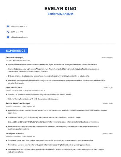 Senior GIS Analyst Resume