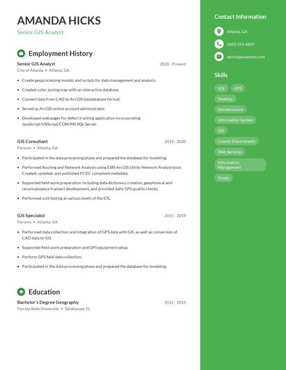 Senior GIS Analyst Resume