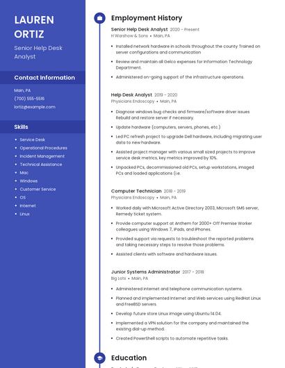 Senior Help Desk Analyst Resume