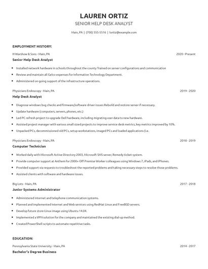 Senior Help Desk Analyst Resume