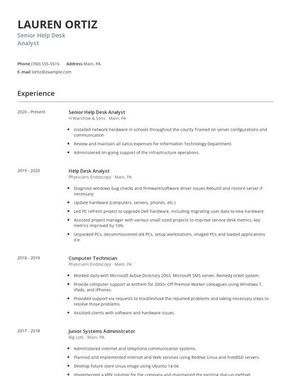 Senior Help Desk Analyst Resume