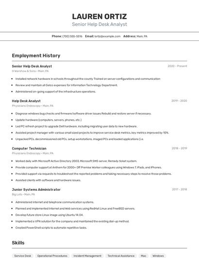 Senior Help Desk Analyst Resume