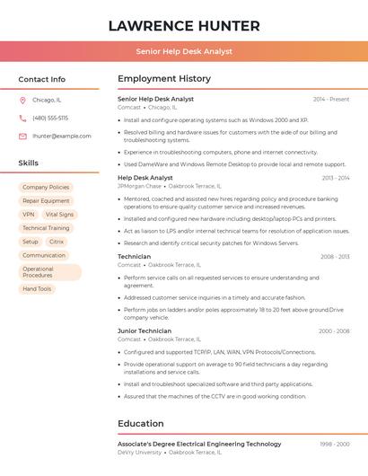 Senior Help Desk Analyst Resume