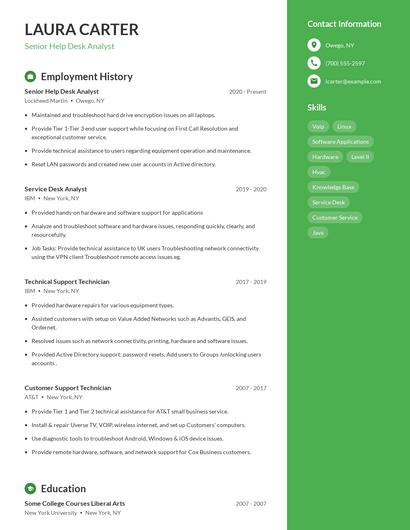 Senior Help Desk Analyst Resume