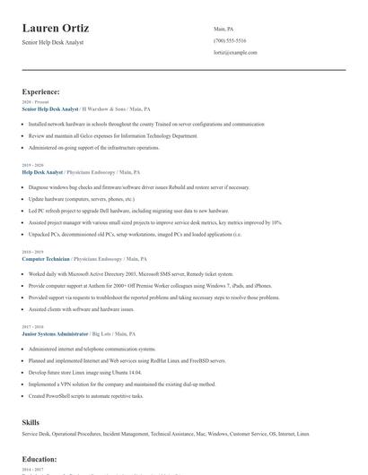 Senior Help Desk Analyst Resume