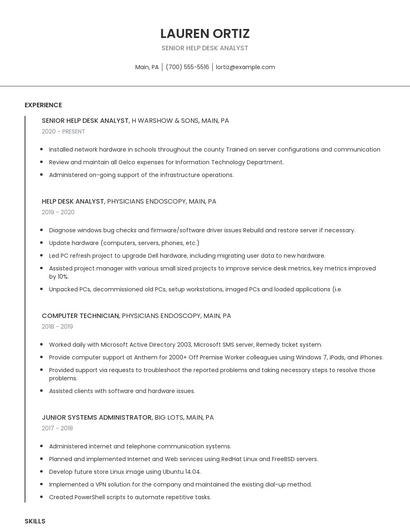 Senior Help Desk Analyst Resume