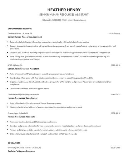 Senior Human Resources Assistant Resume