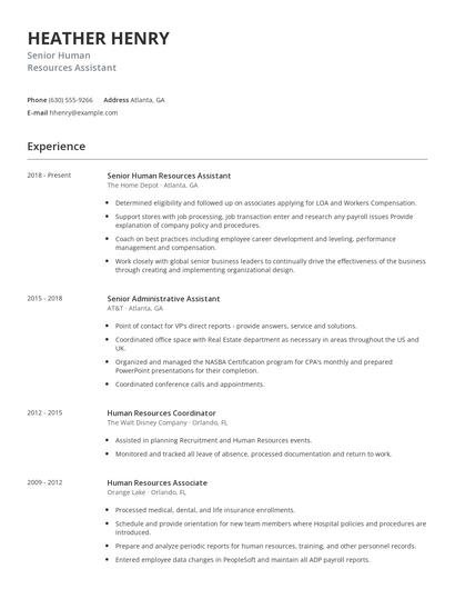 Senior Human Resources Assistant Resume