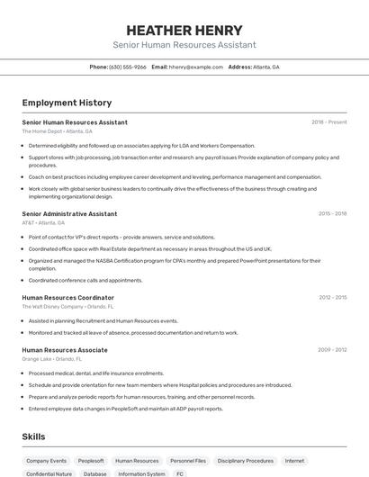 Senior Human Resources Assistant Resume