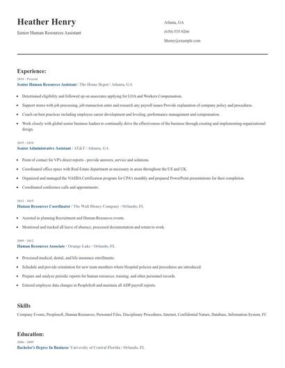 Senior Human Resources Assistant Resume