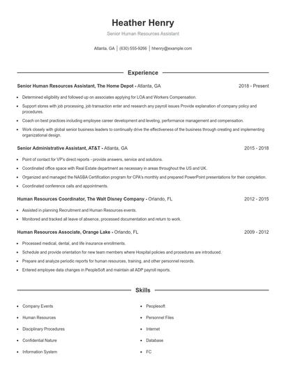 Senior Human Resources Assistant Resume