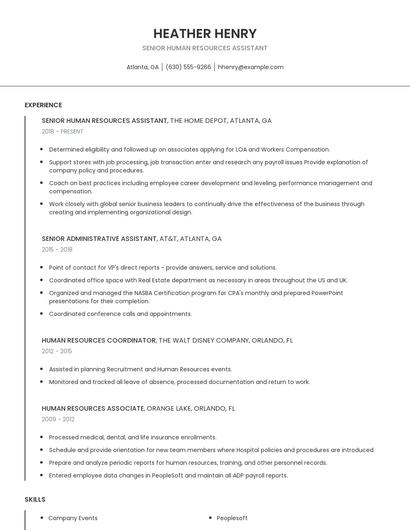 Senior Human Resources Assistant Resume