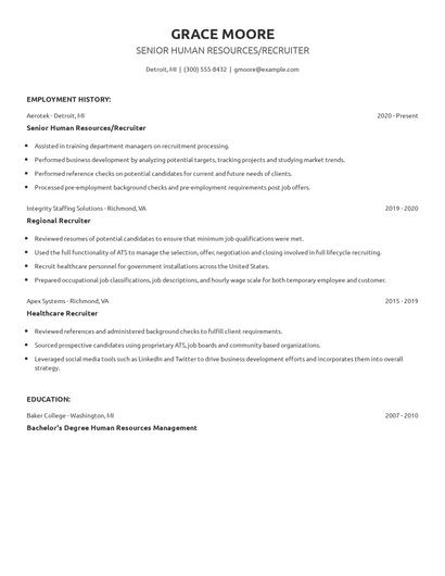 Senior Human Resources/Recruiter Resume