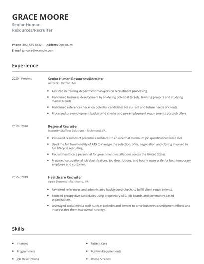 Senior Human Resources/Recruiter Resume