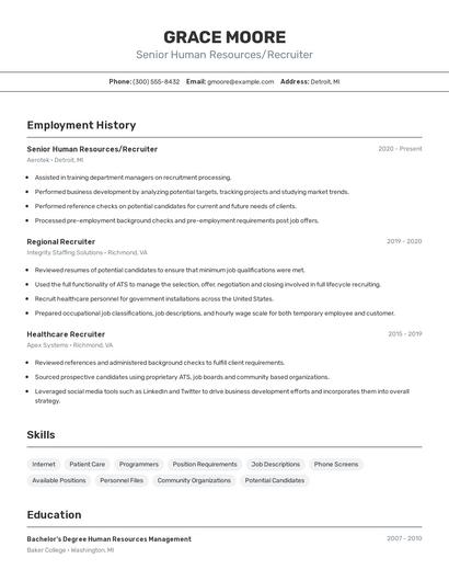 Senior Human Resources/Recruiter Resume