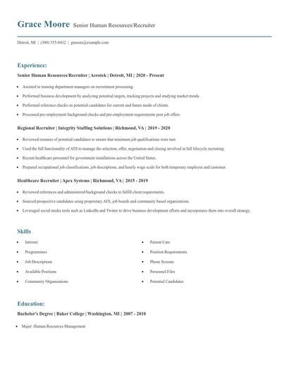Senior Human Resources/Recruiter Resume