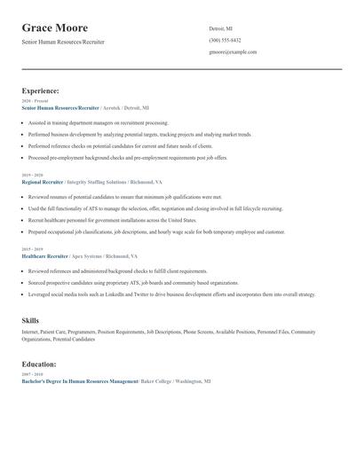 Senior Human Resources/Recruiter Resume