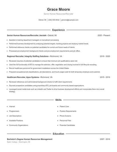 Senior Human Resources/Recruiter Resume