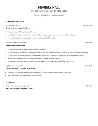Senior Implementation Engineer Resume
