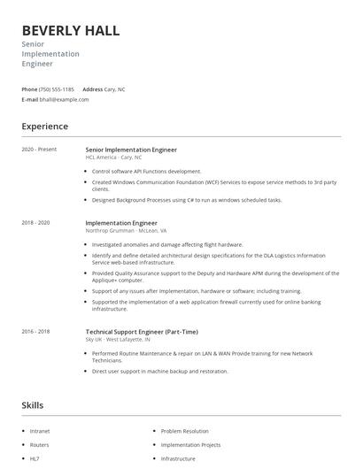 Senior Implementation Engineer Resume