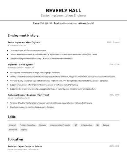 Senior Implementation Engineer Resume