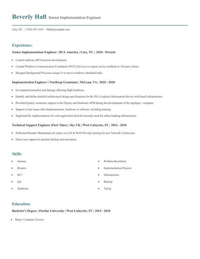 Senior Implementation Engineer Resume