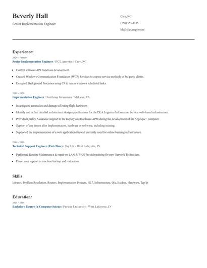 Senior Implementation Engineer Resume