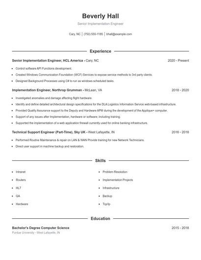 Senior Implementation Engineer Resume