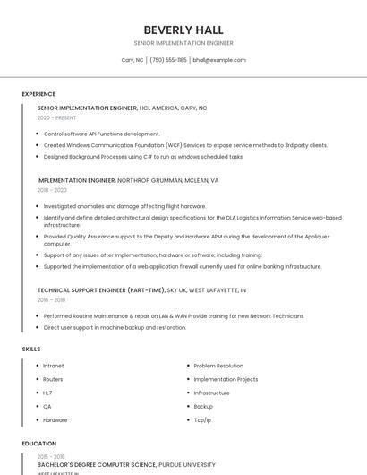 Senior Implementation Engineer Resume
