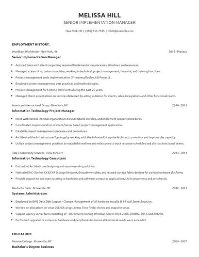 Senior Implementation Manager Resume