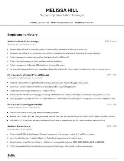 Senior Implementation Manager Resume