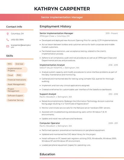 Senior Implementation Manager Resume