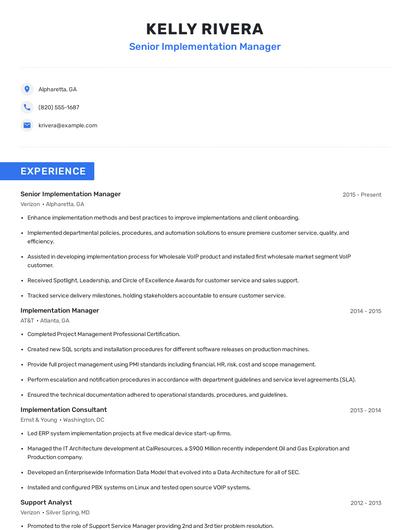 Senior Implementation Manager Resume
