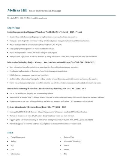 Senior Implementation Manager Resume