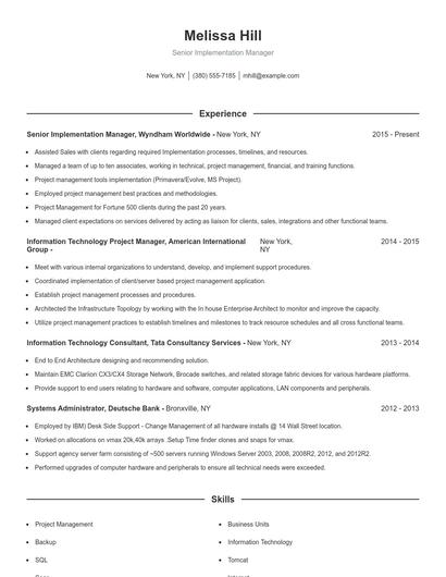 Senior Implementation Manager Resume