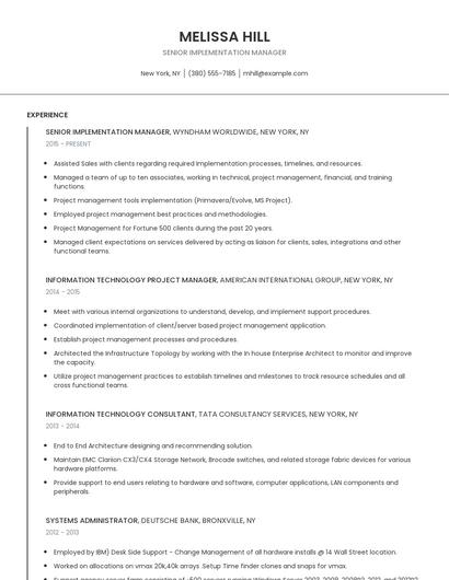 Senior Implementation Manager Resume