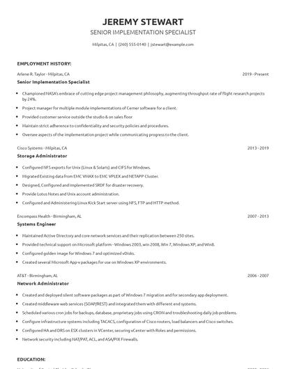 Senior Implementation Specialist Resume