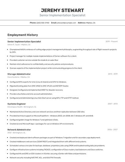 Senior Implementation Specialist Resume