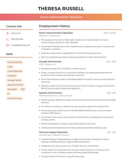 Senior Implementation Specialist Resume