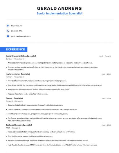 Senior Implementation Specialist Resume
