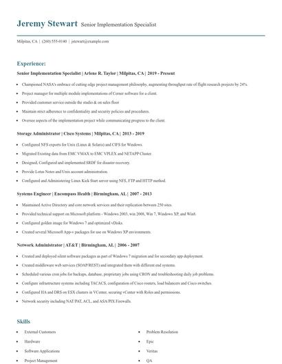 Senior Implementation Specialist Resume
