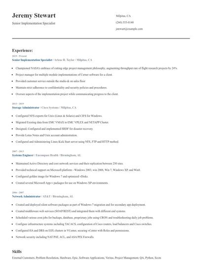 Senior Implementation Specialist Resume