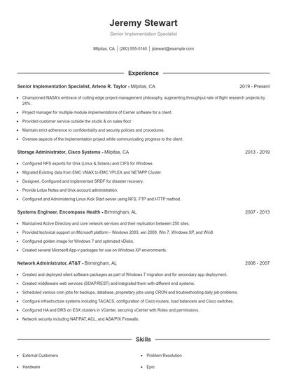 Senior Implementation Specialist Resume