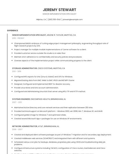 Senior Implementation Specialist Resume