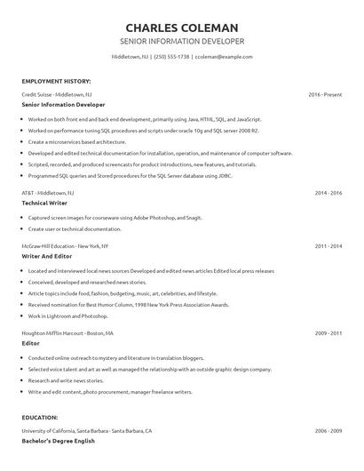 Senior Information Developer Resume