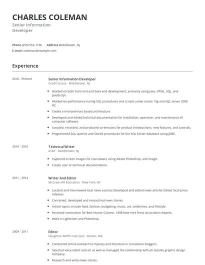 Senior Information Developer Resume