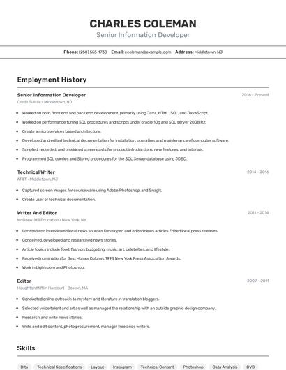 Senior Information Developer Resume