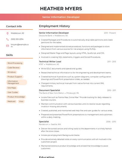Senior Information Developer Resume